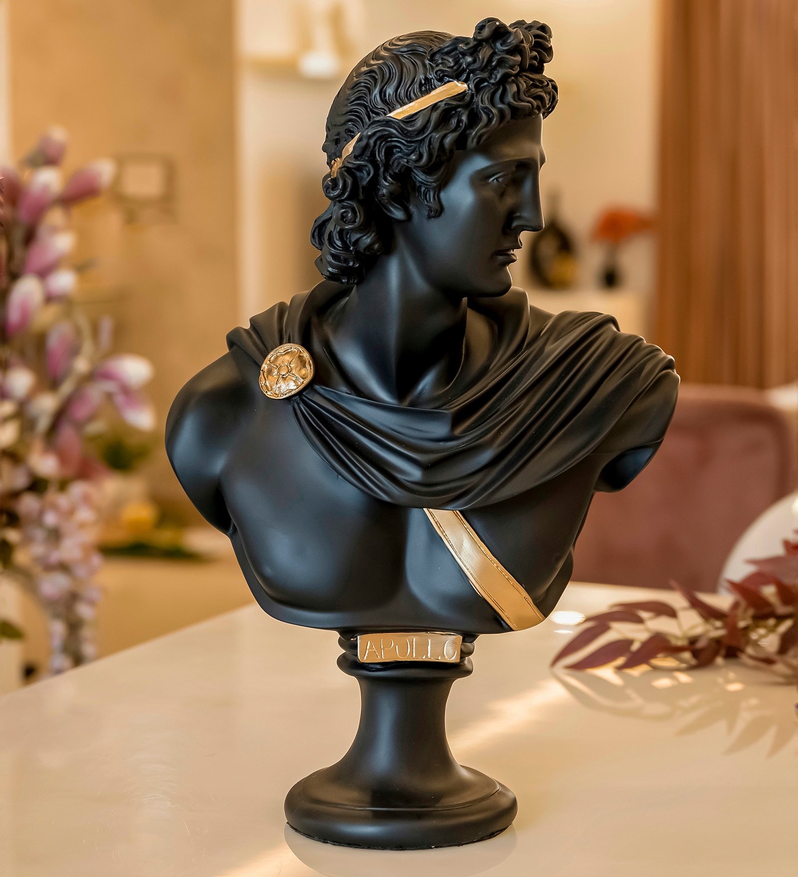 Greek Apollo Bust Black Resin Figurine